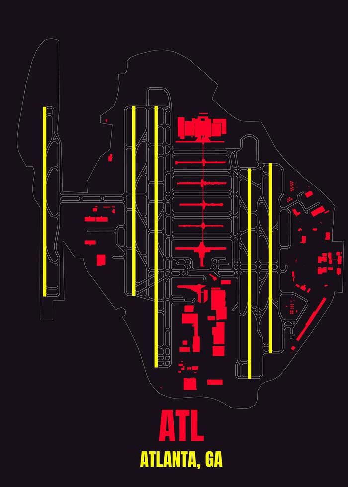 Hartsfield Jackson Atlanta internacional aeroporto mapa poster arte vetor