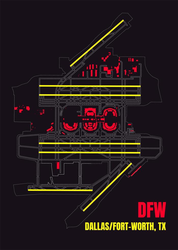 Dallas forte que vale a pena internacional aeroporto mapa arte vetor