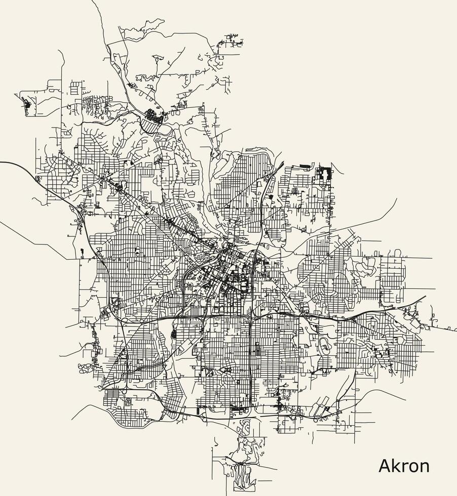 cidade estrada mapa do Akron, ohio, EUA vetor