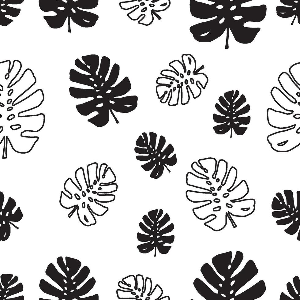 na moda padronizar com tropical folhas, monstera silhuetas. vetor botânico ilustrações, floral elementos. mão desenhado plantar para decoração.