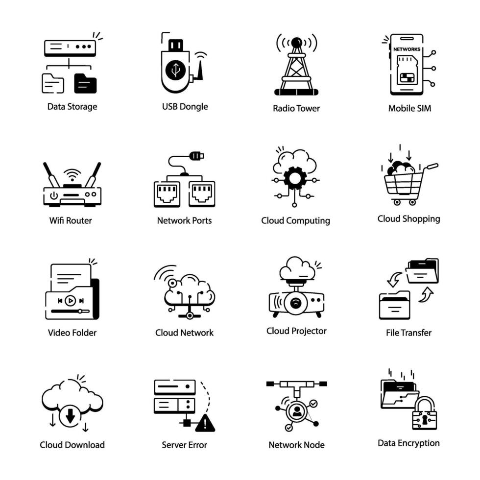 coleção do trabalho em rede linear ícones vetor