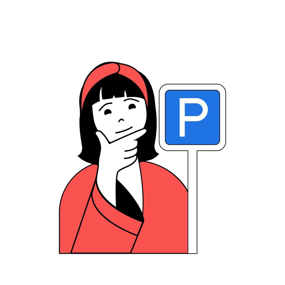 viagem conceito com desenho animado pessoas dentro plano Projeto para rede. mulher indo para período de férias com carro transporte e usando estacionamento serviço. vetor ilustração para social meios de comunicação bandeira, marketing material.