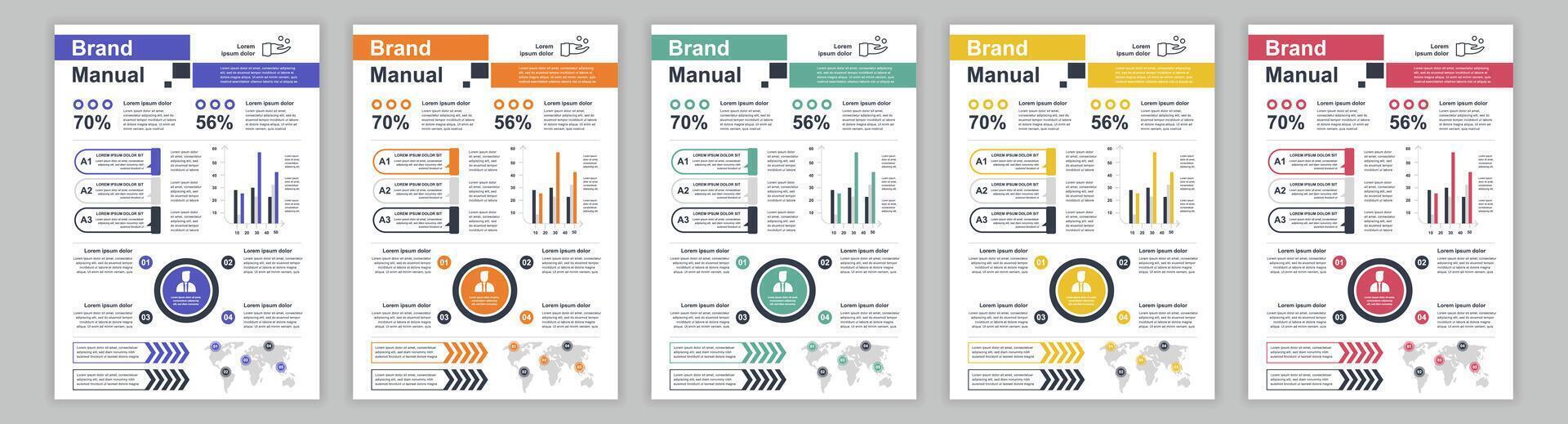 estrondo a3 o negócio marca manual modelos definir. companhia identidade folheto página com infográfico financeiro dados. marketing pesquisar, e comercial oferecer. vetor disposição Projeto para poster, cobrir, folheto