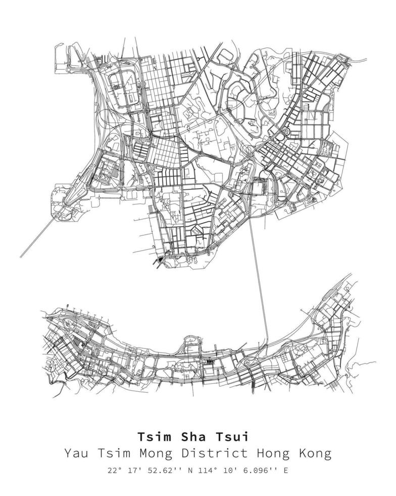 tsim sha tsui Hong Kong rua mapa ,vetor imagem vetor