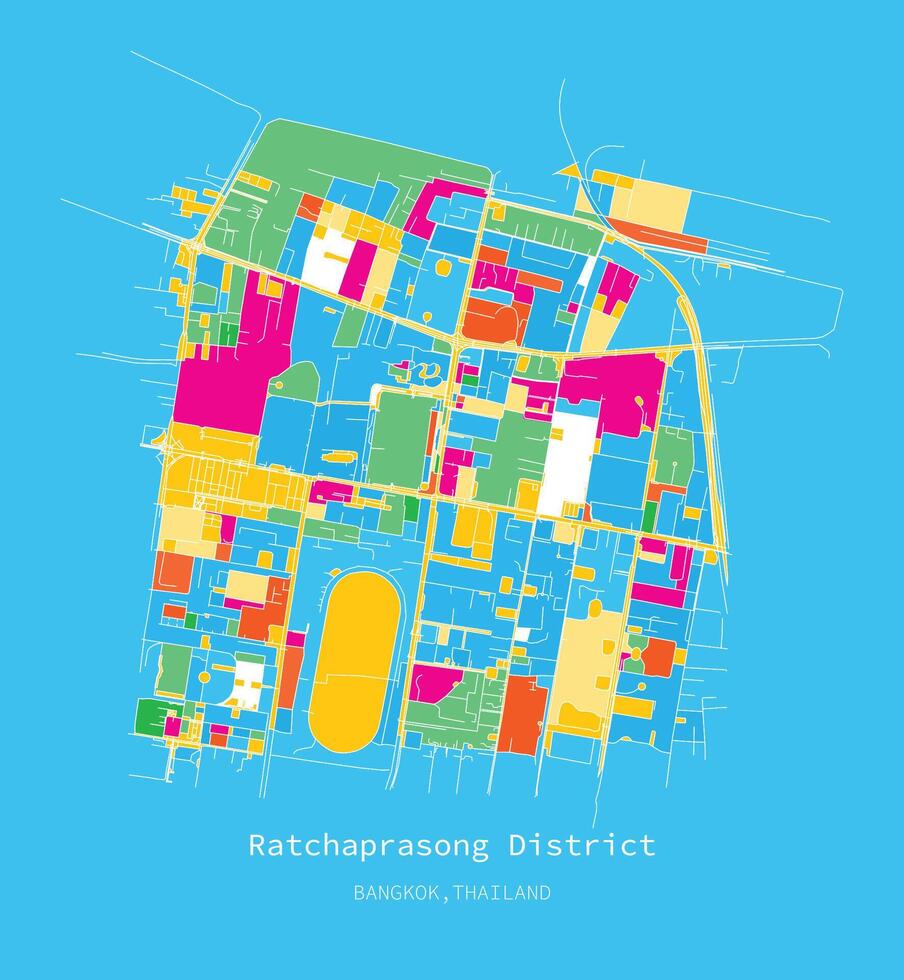 música de rato distrito Banguecoque, colorido rua mapa, vetor imagem para marketing