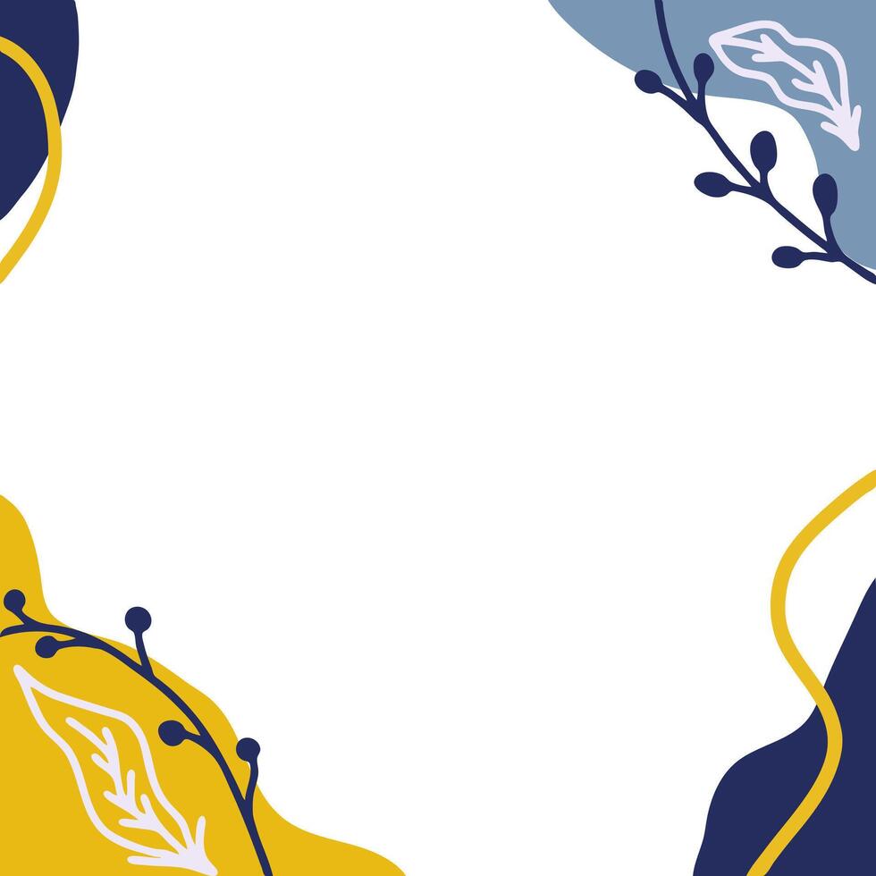 estético abstrato fundo vetor dentro mínimo na moda estilo bandeira com cópia de espaço para texto. amarelo e azul com botânico elemento e líquido forma