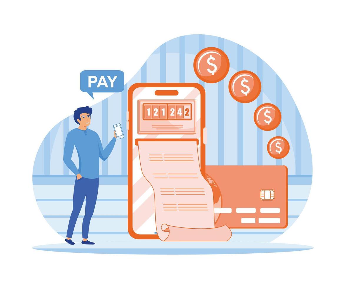Utilitário contas conceito. conectados Forma de pagamento e digital conta.flat vetor moderno ilustração