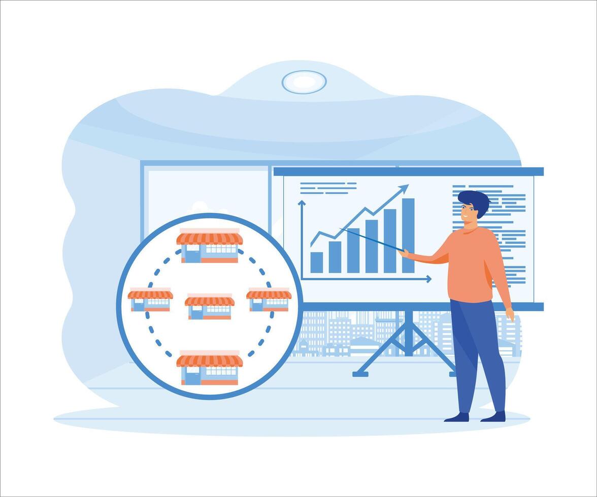 homem de negocios quer para expandir dele negócios, franquia conceito. o negócio conceito. plano vetor moderno ilustração