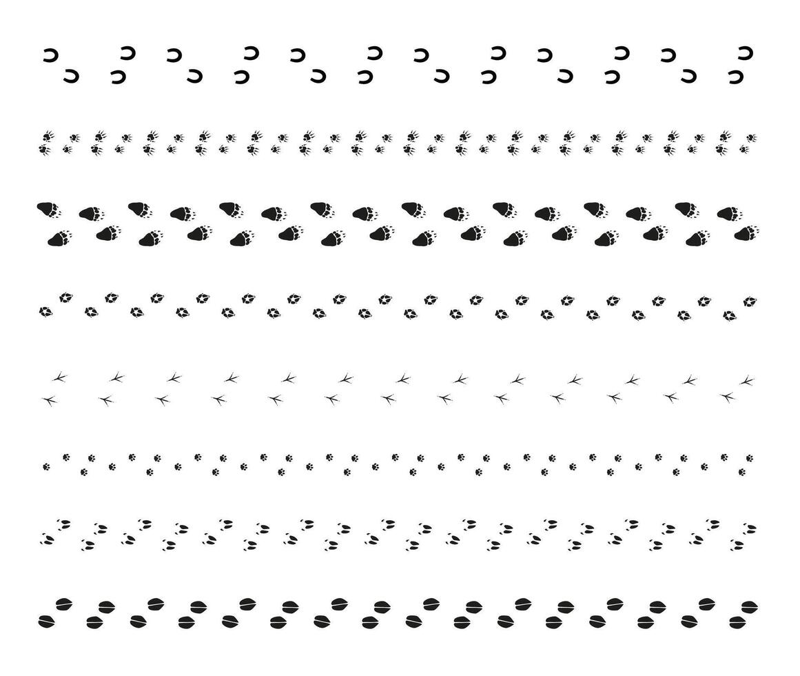 animal faixas. cachorro pata imprimir, animais selvagens passo silhueta ícones, jardim zoológico animais pata impressão abstrato ícones, animais selvagens trilha passo Projeto. vetor isolado coleção