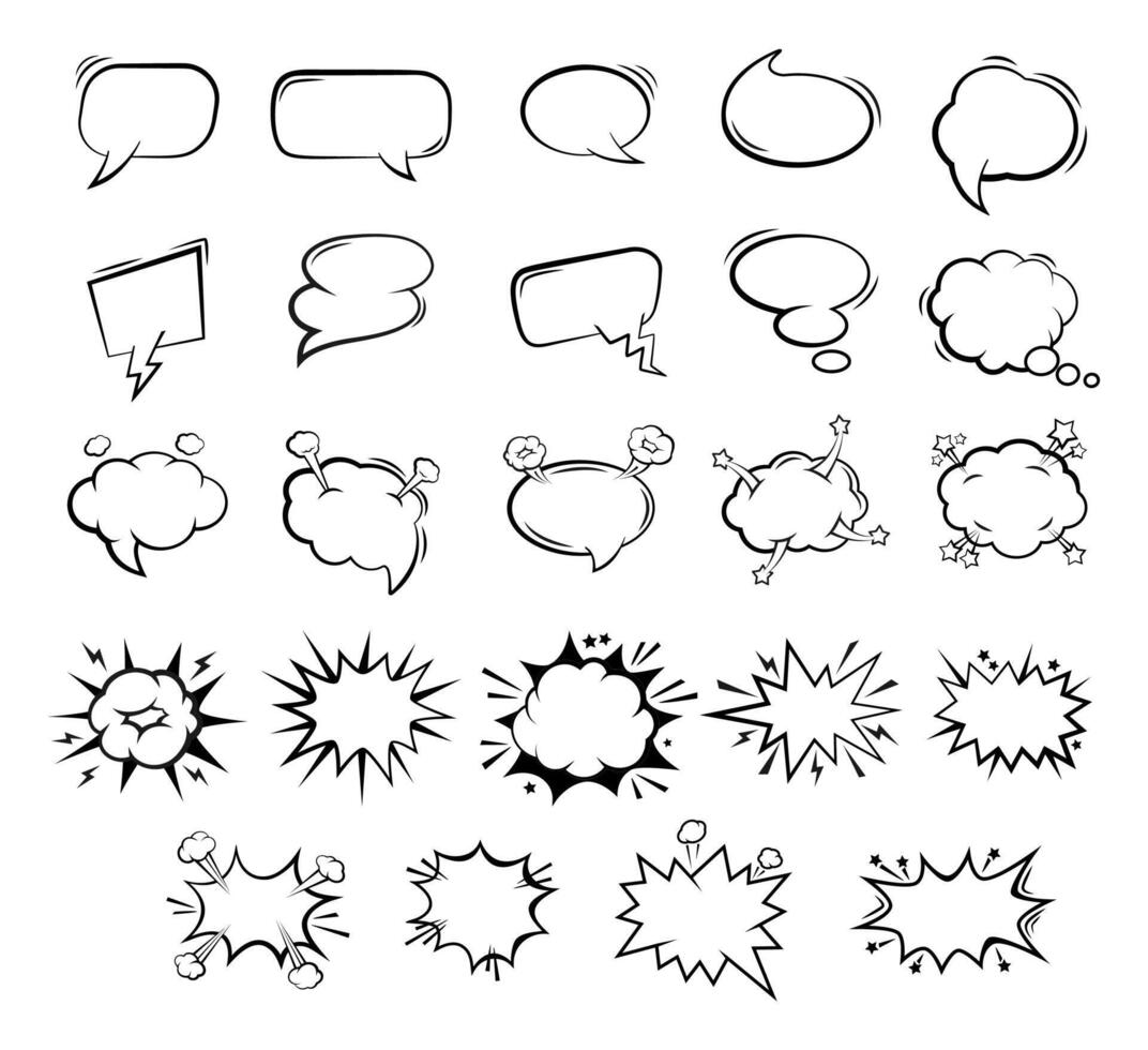 coleção do quadrinho discurso bolhas desenho animado Preto branco vetor
