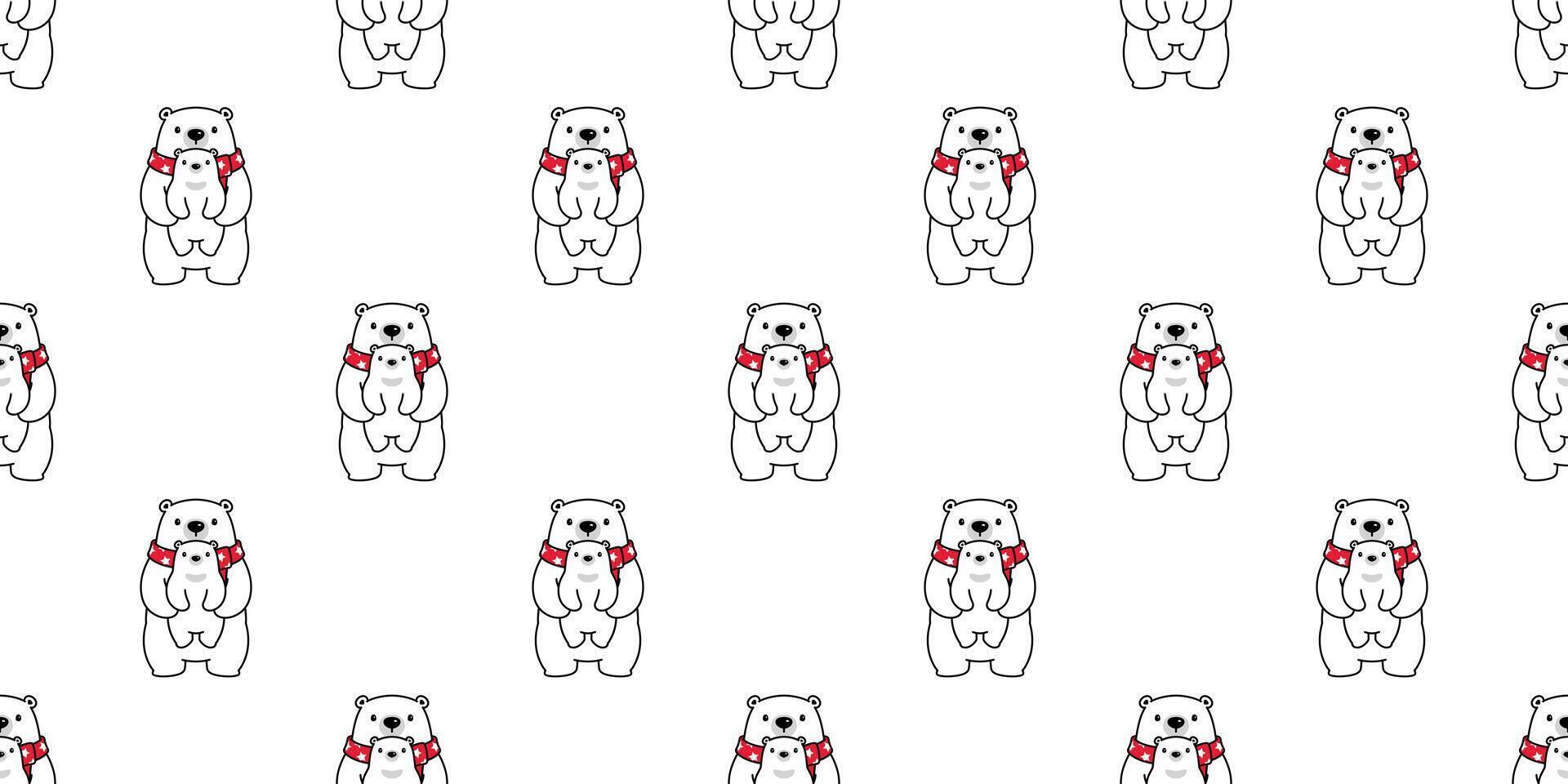 Urso desatado padronizar vetor polar Urso abraço bebê cachecol isolado desenho animado repetir fundo telha papel de parede ilustração branco Projeto