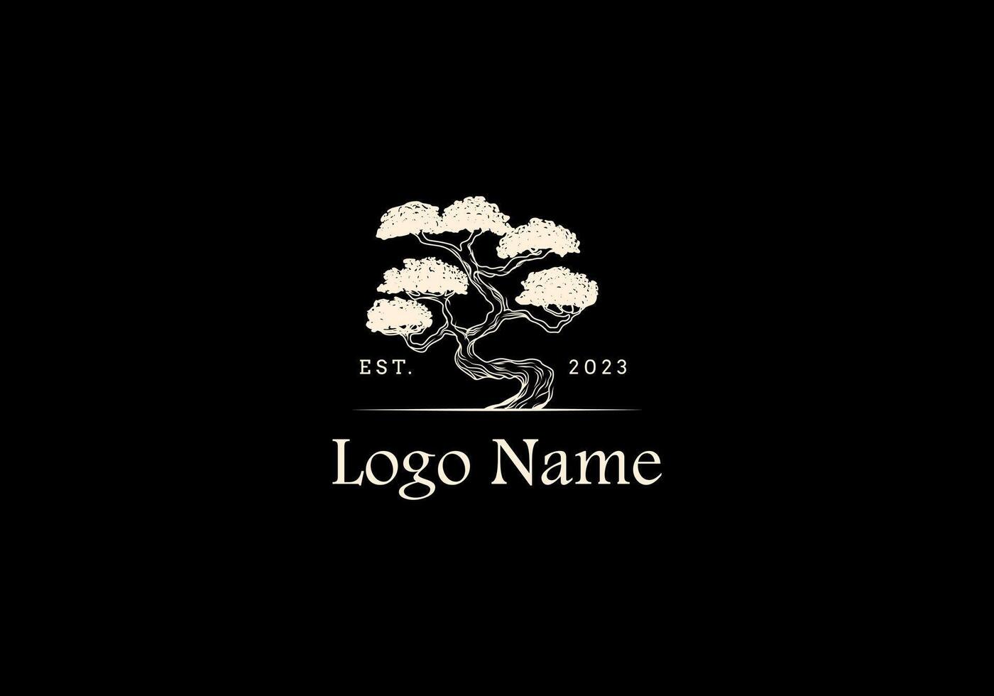 vintage bonsai árvore logotipo projeto, retrô, velho mas moderno e minimalista, editável cor vetor