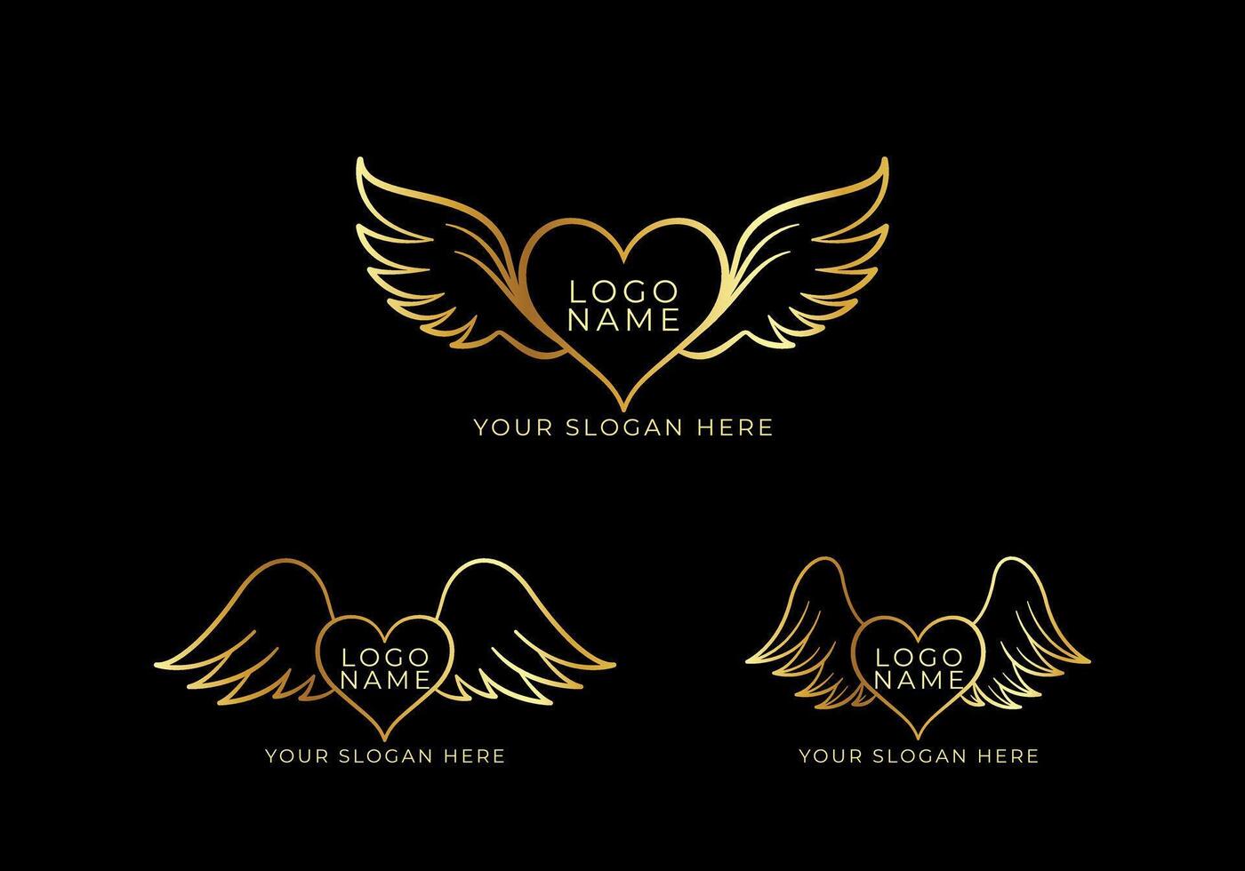 modelo logotipo conjunto amor e asas conceito. luxo ouro e elegante logotipo Projeto. editável cor vetor
