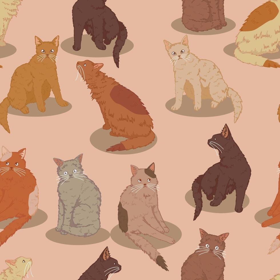 gatos animal animais, engraçado gatinhos desatado padronizar. mão desenhado vetor ilustração. colori ornamento. Projeto para decoração, papel de parede, fundo, têxtil.