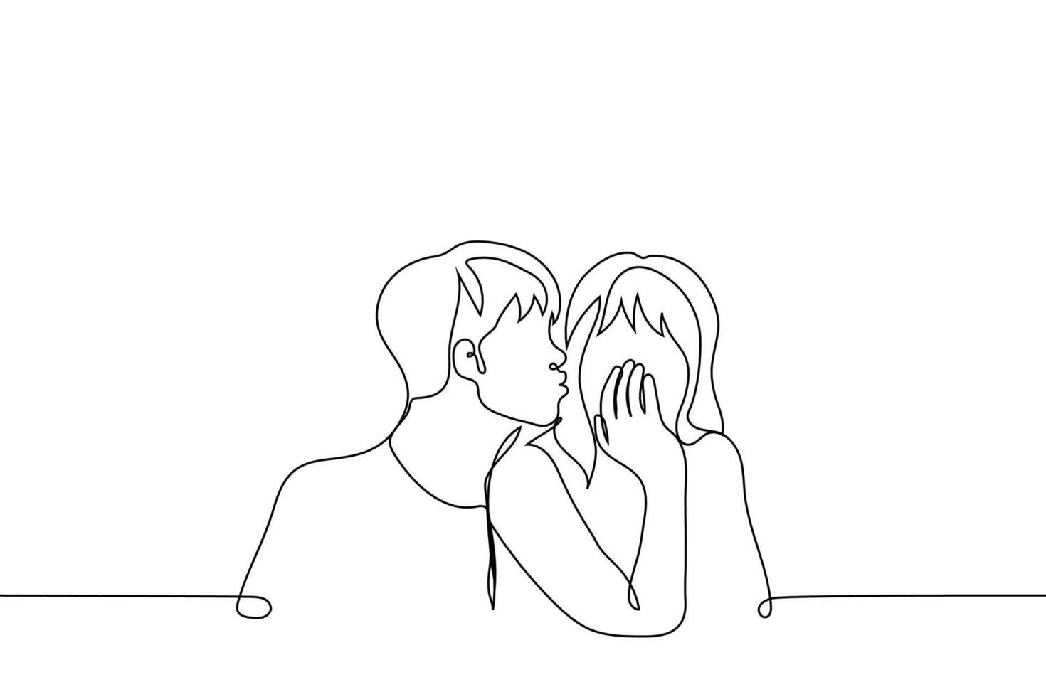 homem puxa lábios para beijo tímido menina - 1 linha desenhando vetor. conceito flertando, queda dentro amor, heterossexual casal, romântico relação, recém-casados, encontro vetor