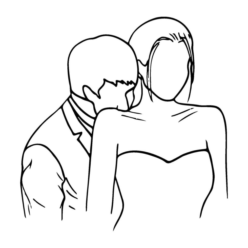 homem ternamente Beijos uma mulher atrás dela. desenhado à mão noivo concurso beijo em a costas do a noiva vetor