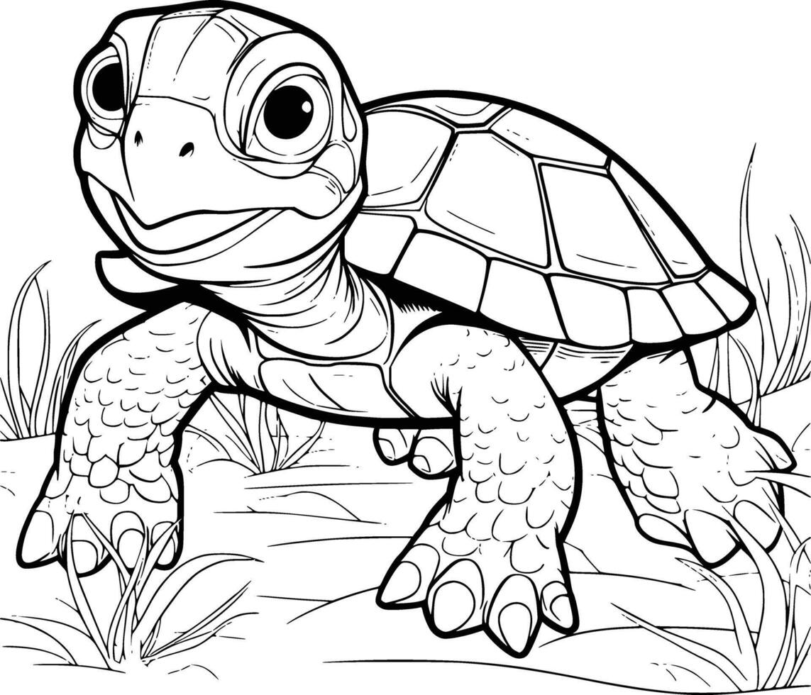 fofa tartaruga coloração Páginas para crianças e crianças vetor