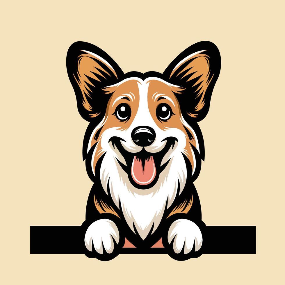 ai gerado casaco galês corgi cachorro espreitar face isolado ilustração vetor