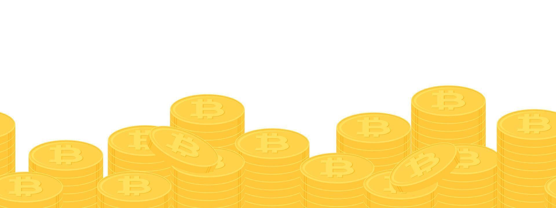 pilha do ouro bitcoin moedas. criptomoeda, digital moeda, o negócio e finança conceito. plano Projeto vetor ilustração.