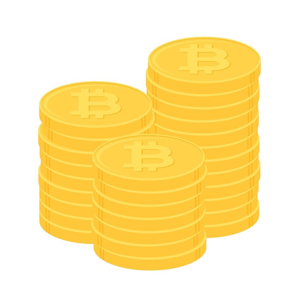 pilha do ouro bitcoin moedas. criptomoeda, digital moeda, o negócio e finança conceito. plano Projeto vetor ilustração.