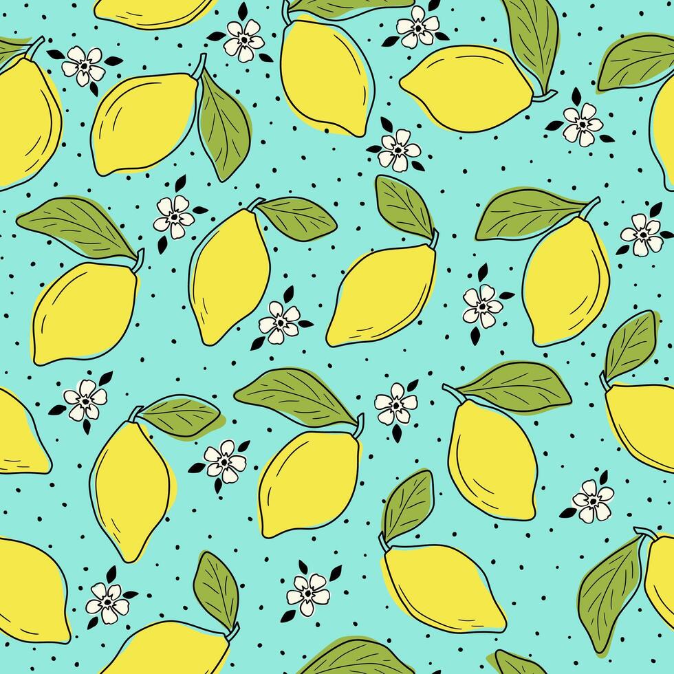 mão desenhado vetor desatado padronizar com limão, folhas e flor dentro esboço estilo.