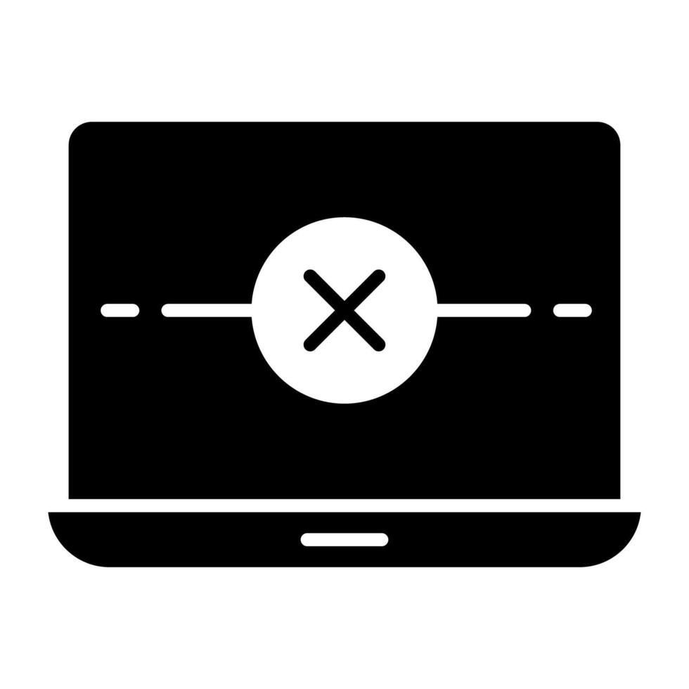 Cruz em palmbook tela denotando conceito do computador portátil erro vetor