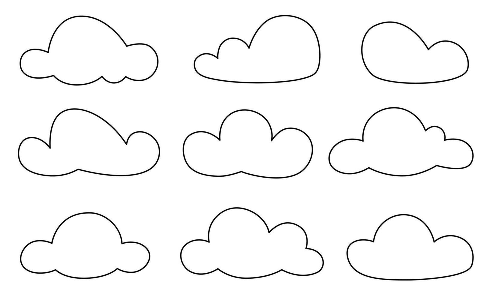 conjunto do rabisco nuvens. mão desenhado nuvens em uma branco fundo. contornos do nuvens. nublado clima símbolo. vetor ilustração, clipart.