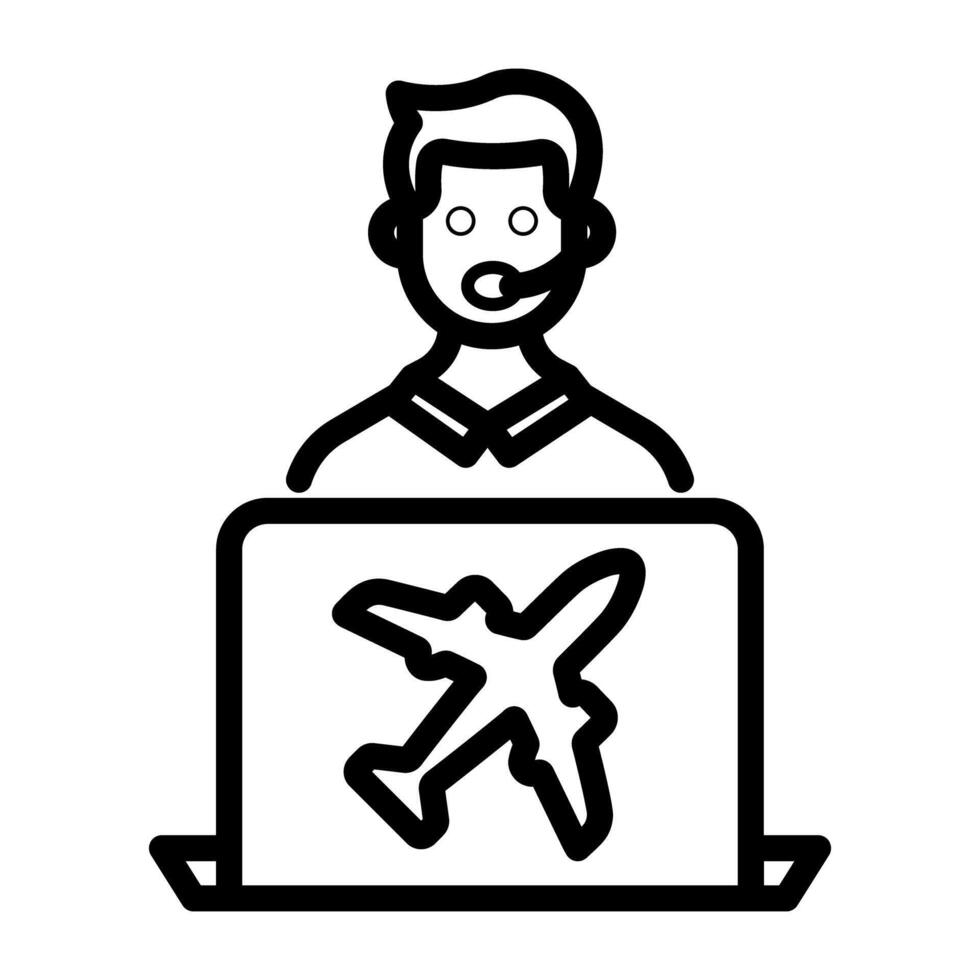avatar vestindo fones de ouvido dentro frente do computador portátil, conceito do viagem agente ícone vetor