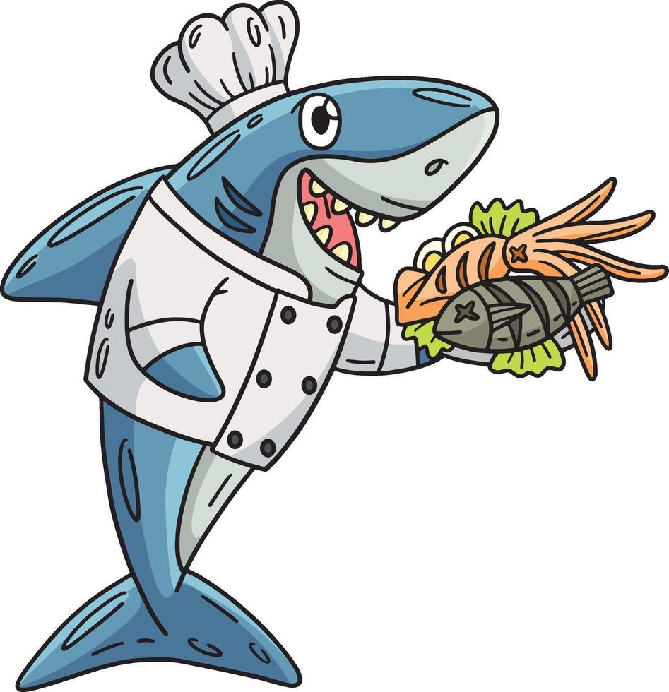chefe de cozinha Tubarão desenho animado colori clipart ilustração vetor