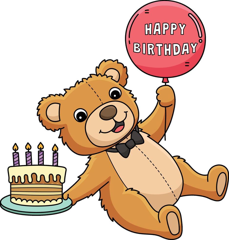 feliz aniversário Urso de pelúcia Urso desenho animado colori clipart vetor