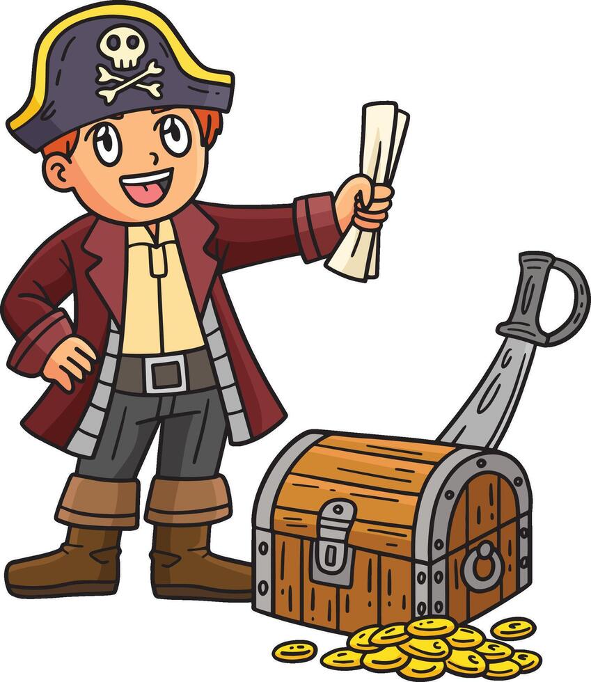 pirata e Tesouro peito desenho animado colori clipart vetor