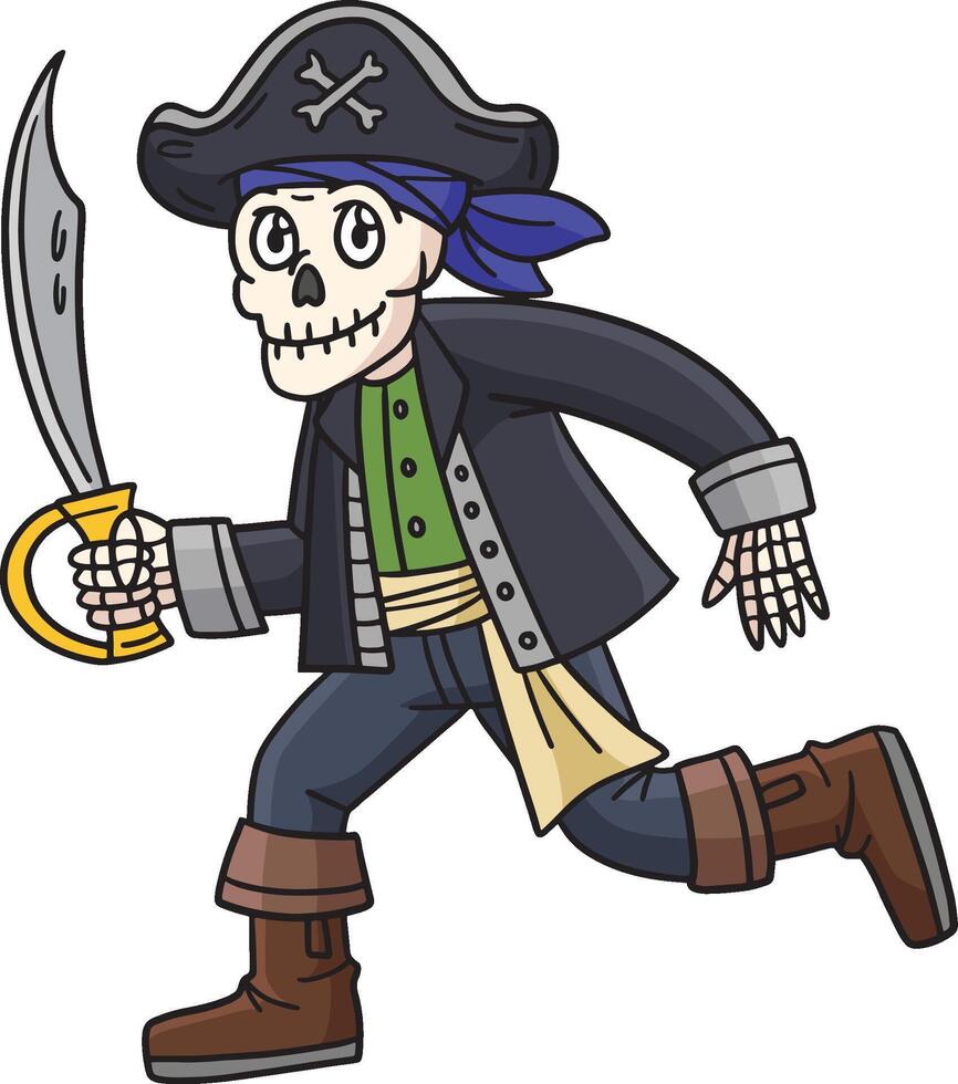 esqueleto pirata com uma cutelo desenho animado clipart vetor