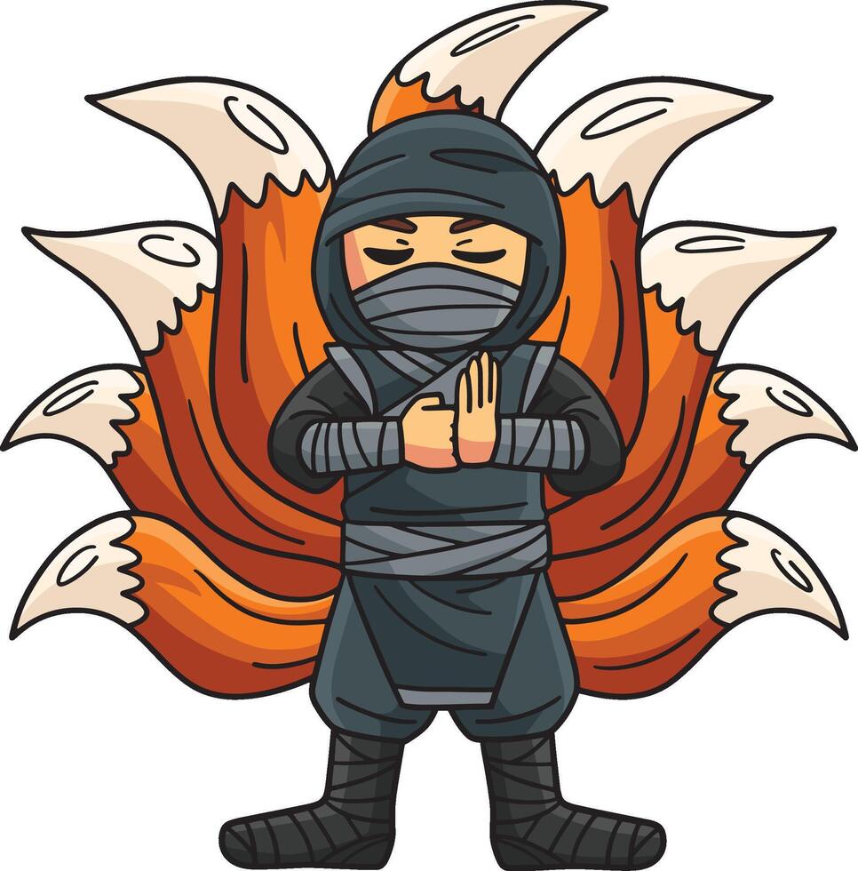 ninja com nove caudas desenho animado colori clipart vetor