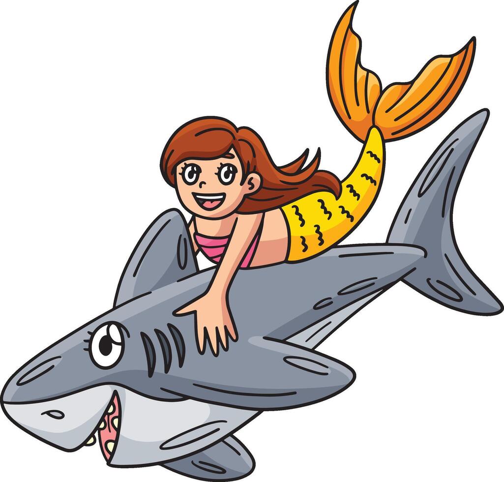 Tubarão e sereia desenho animado colori clipart vetor