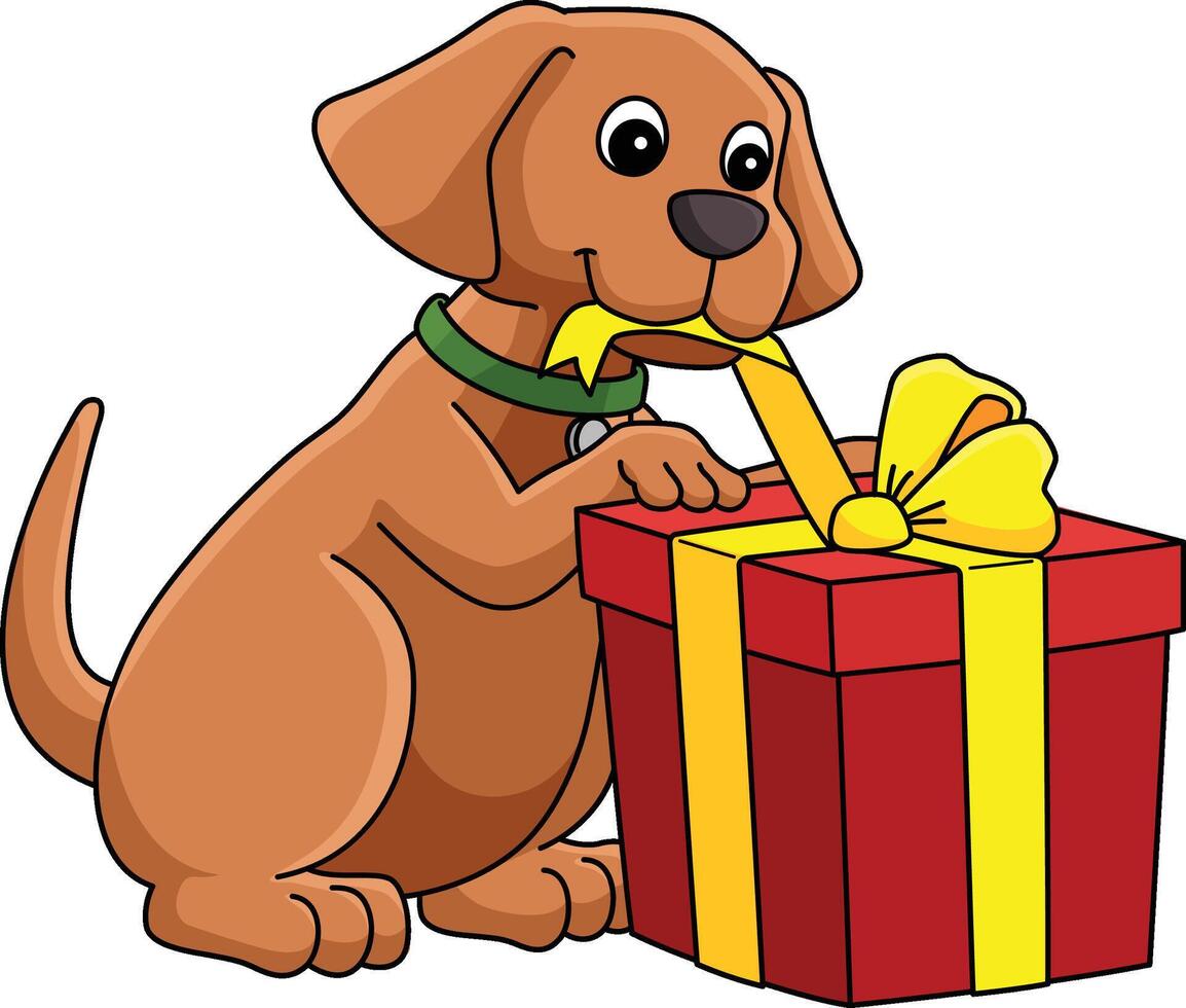 feliz aniversário cachorro com uma presente desenho animado clipart vetor