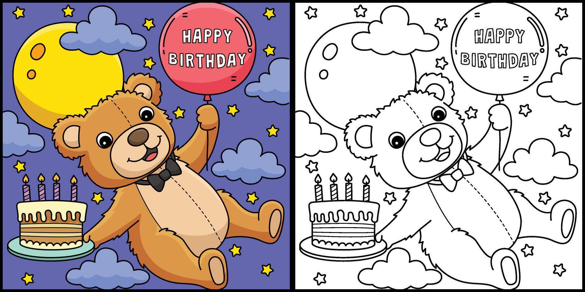 feliz aniversário Urso de pelúcia Urso coloração ilustração vetor