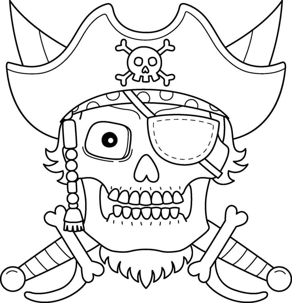 pirata crânio com uma chapéu isolado coloração página vetor