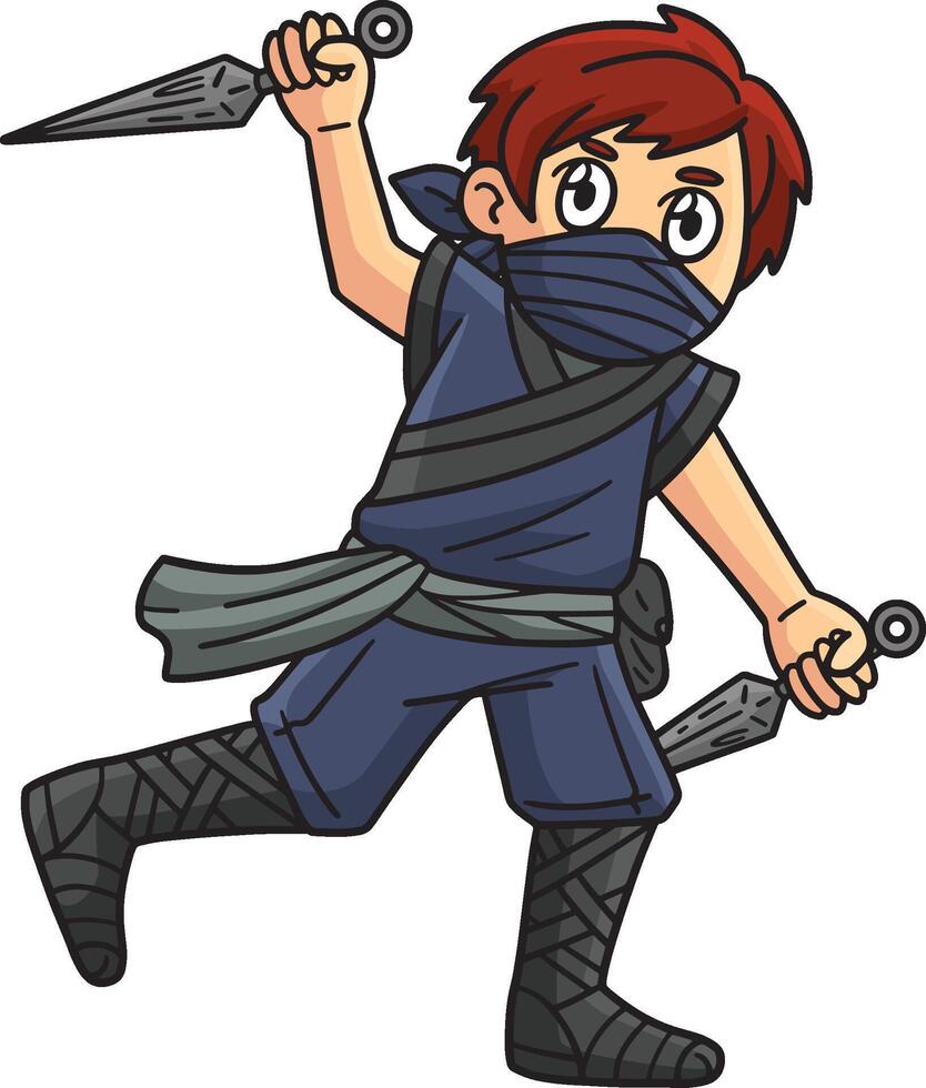 ninja com uma kunai desenho animado colori clipart vetor