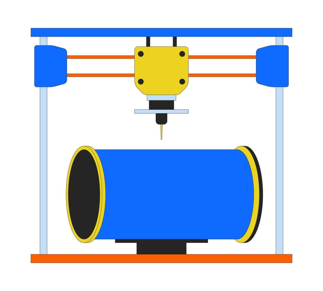 gasoduto parte em 3d impressora 2d linear desenho animado objeto. aditivo fabricação dispositivo isolado linha vetor elemento branco fundo. tecnologia tridimensional impressão cor plano local ilustração