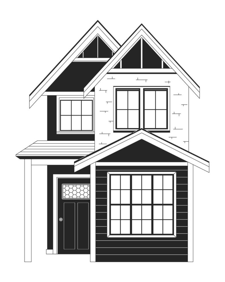 moradia casa Preto e branco 2d linha desenho animado objeto. contemporâneo residência urbana. habitação Estado. vivo construção isolado vetor esboço item. propriedade exterior monocromático plano local ilustração