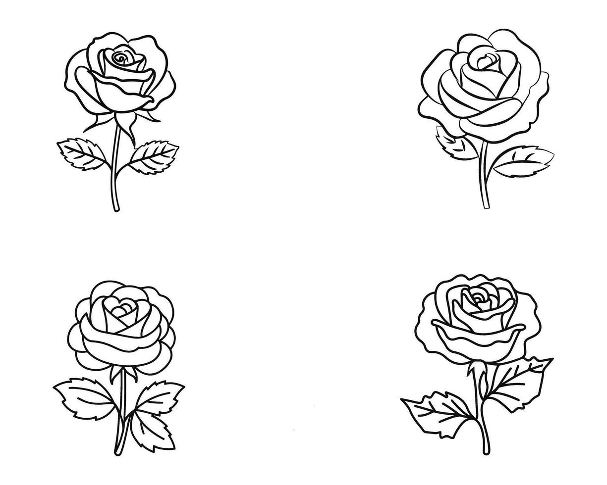 conjunto rosa flor mão desenhado vetor ilustração em branco fundo