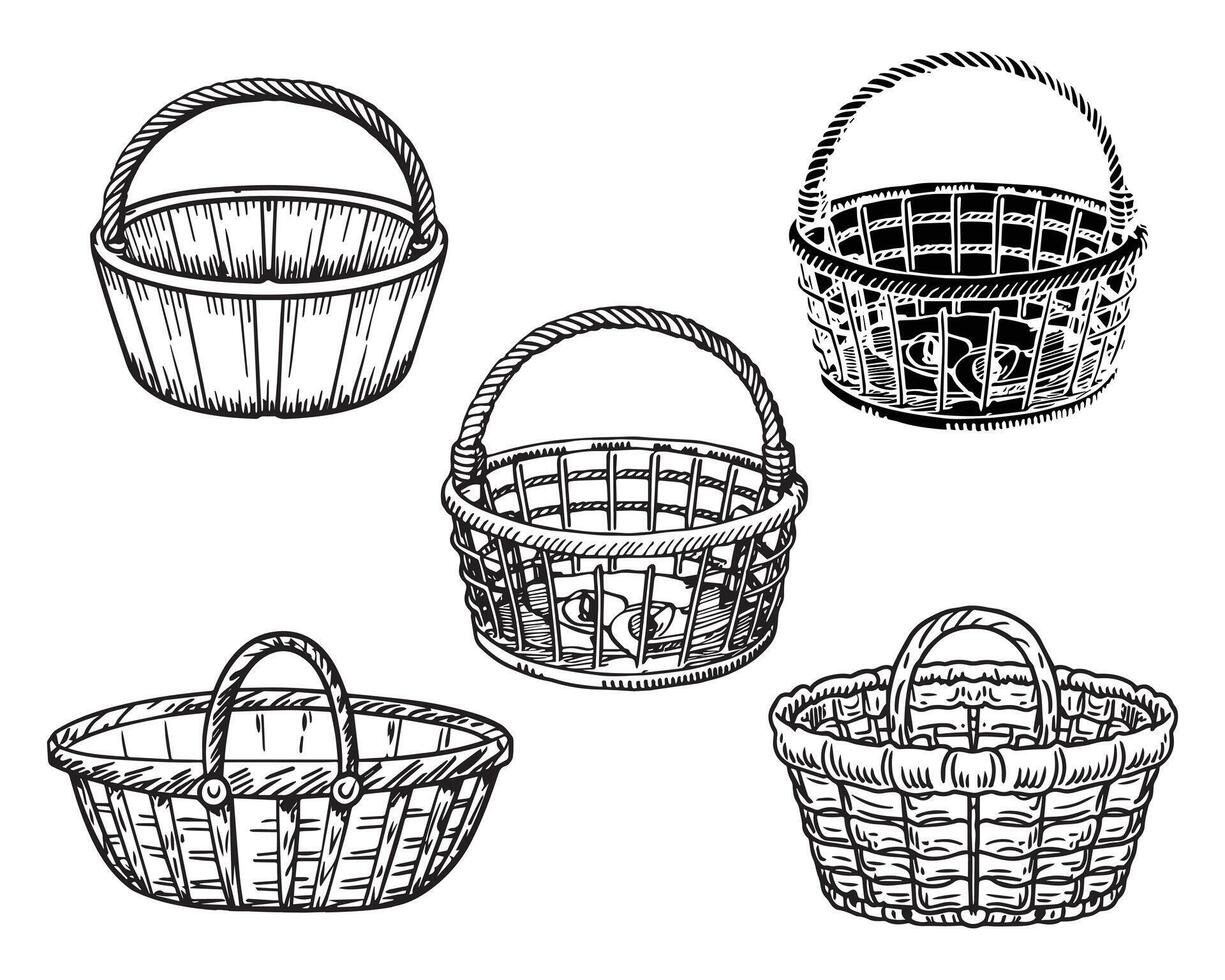 vime cesta conjunto vetor em branco fundo estoque ilustração