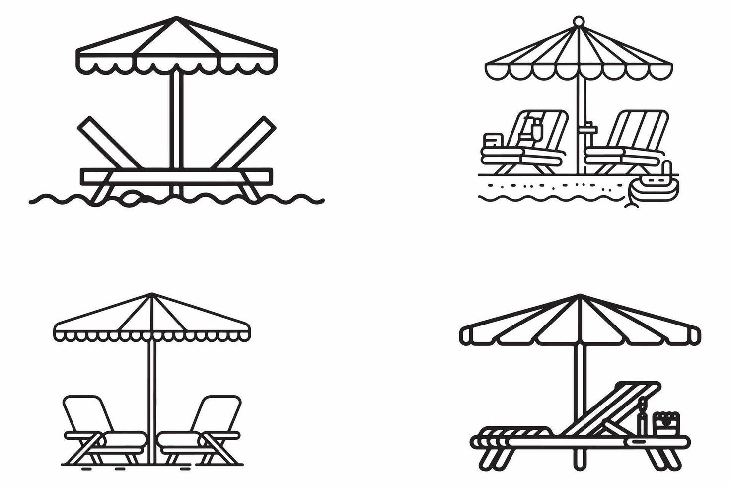 conjunto do de praia guarda-chuva e espreguiçadeira esboço vetor ilustração em branco fundo