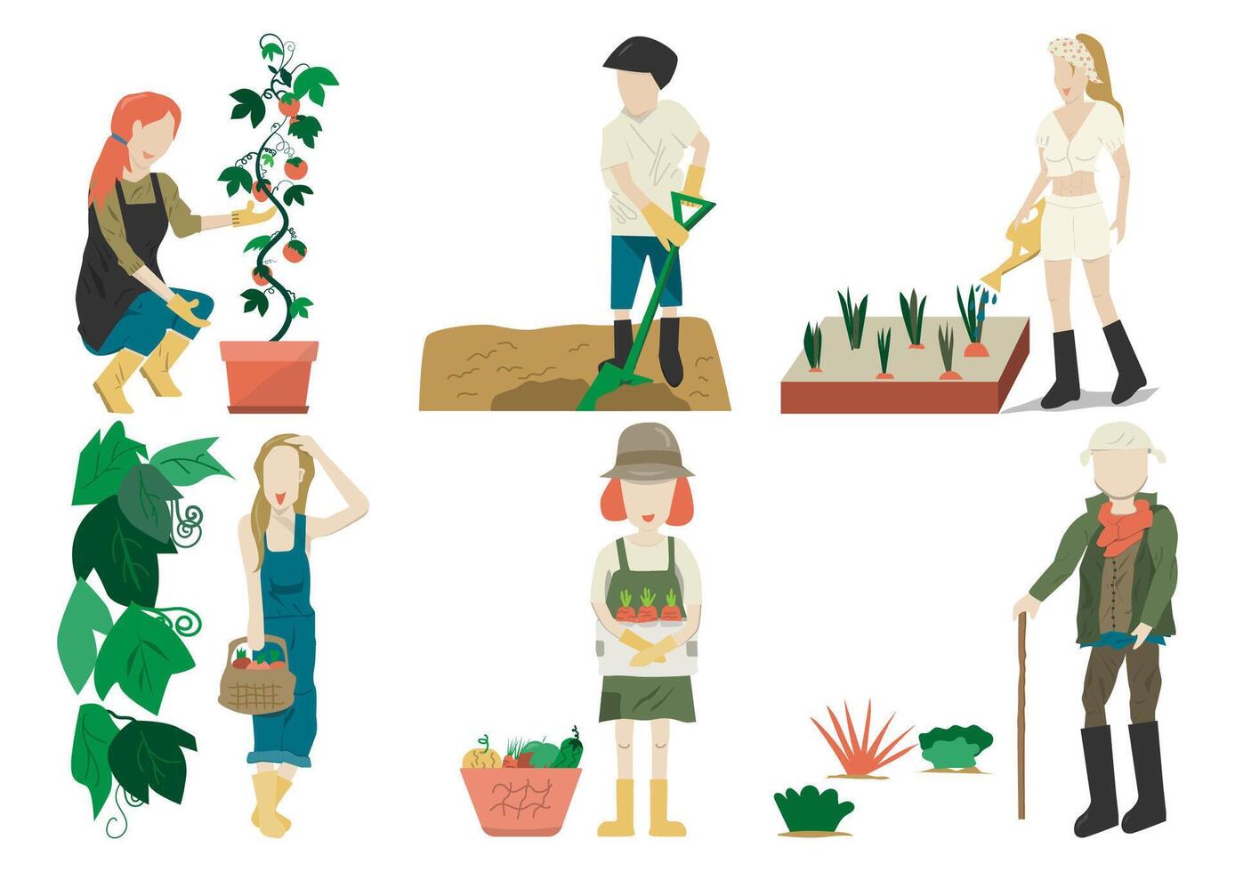 pessoas jardinagem. homem e mulher plantio jardins vegetais, agricultura jardineiro passatempo plantas às casa e ar livre. vetor