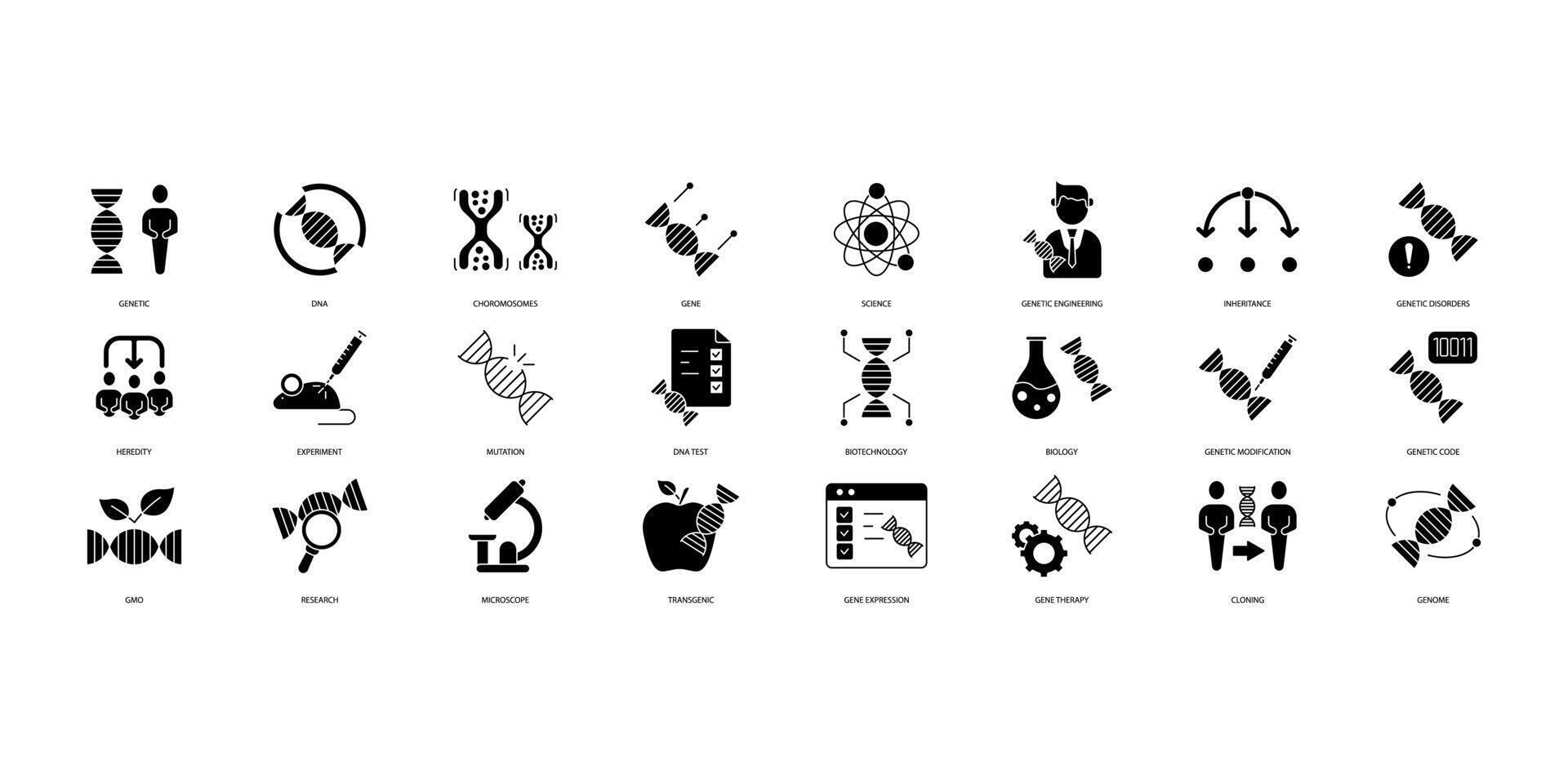 genética ícones definir. conjunto do editável acidente vascular encefálico icons.vector conjunto do genética vetor