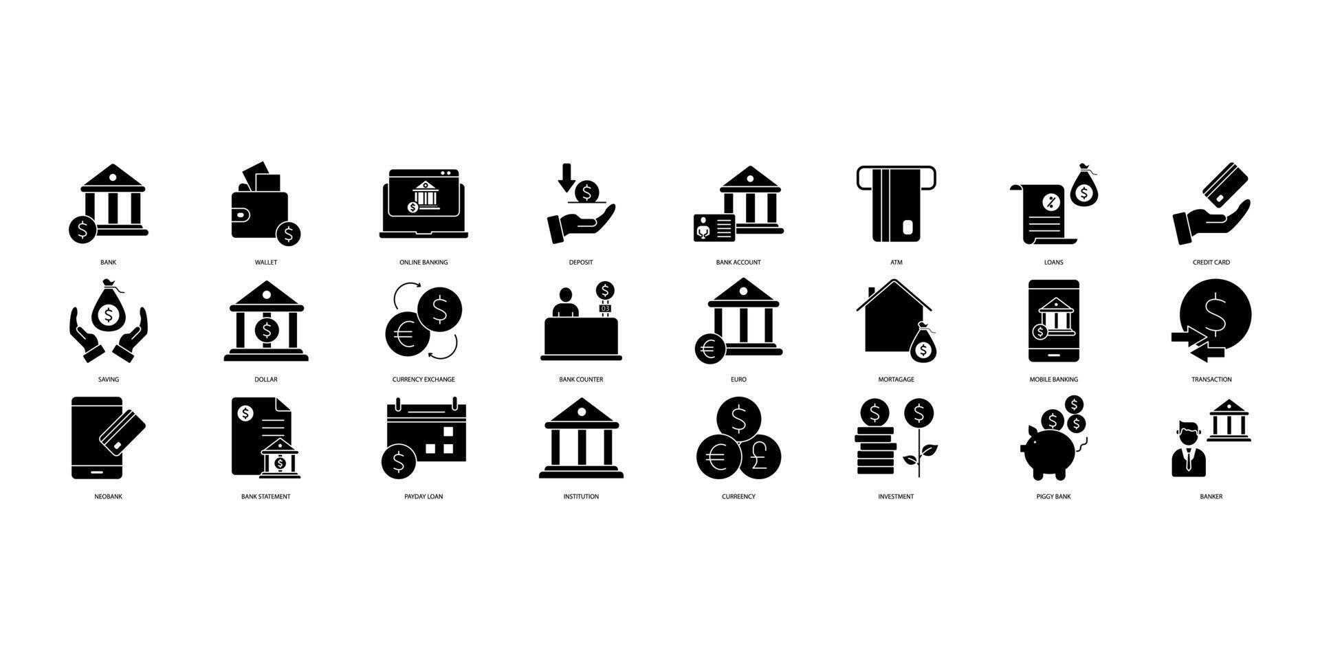 banco ícones definir. conjunto do editável acidente vascular encefálico icons.vector conjunto do banco vetor