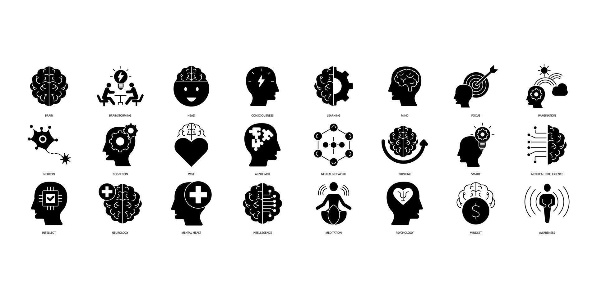 cérebro ícones definir. conjunto do editável acidente vascular encefálico icons.vector conjunto do cérebro vetor