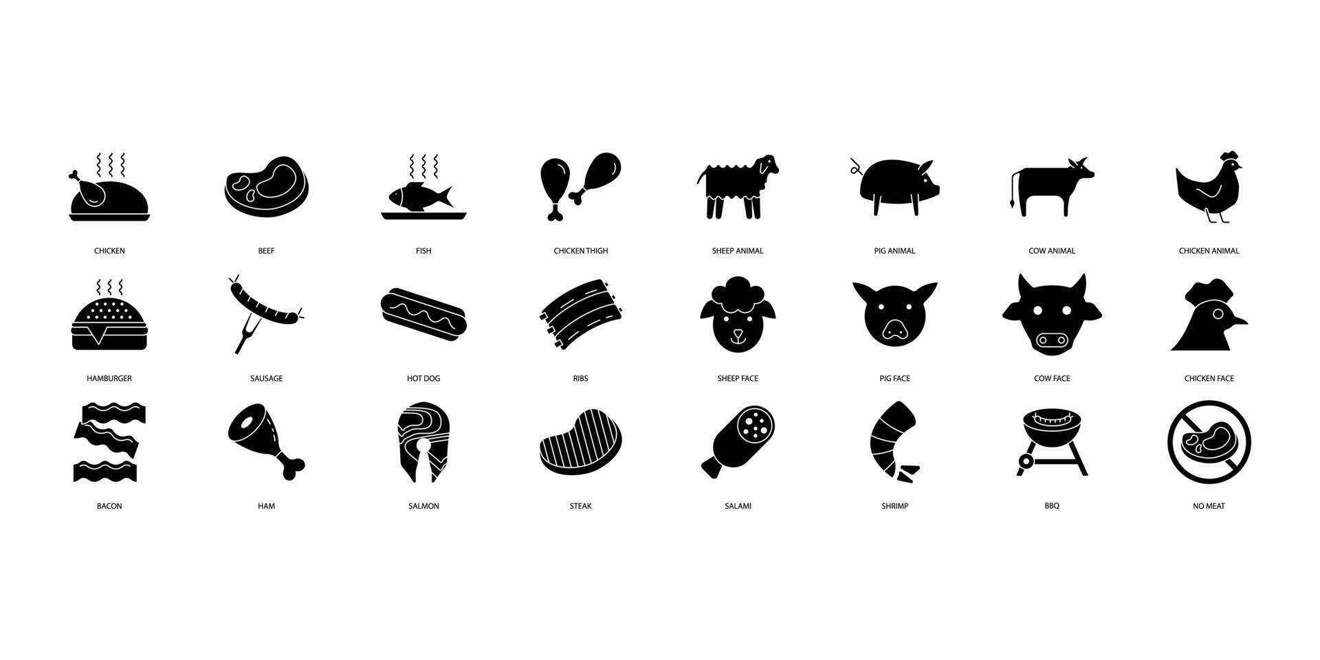 carne ícones definir. conjunto do editável acidente vascular encefálico icons.vector conjunto do carne vetor