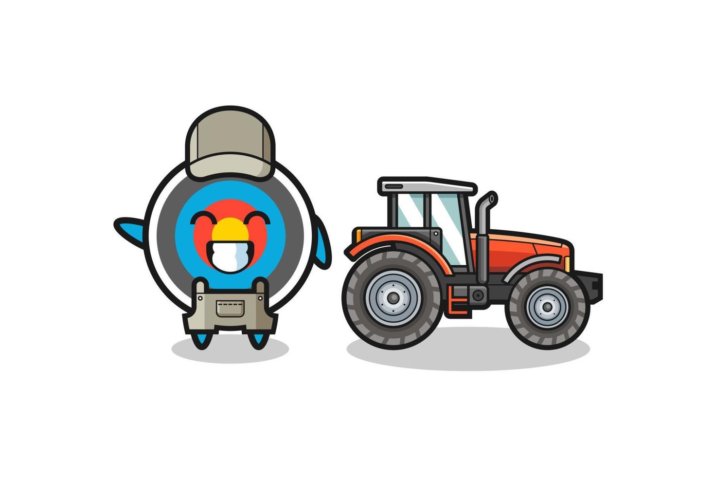 o mascote do agricultor de tiro com arco ao lado de um trator vetor