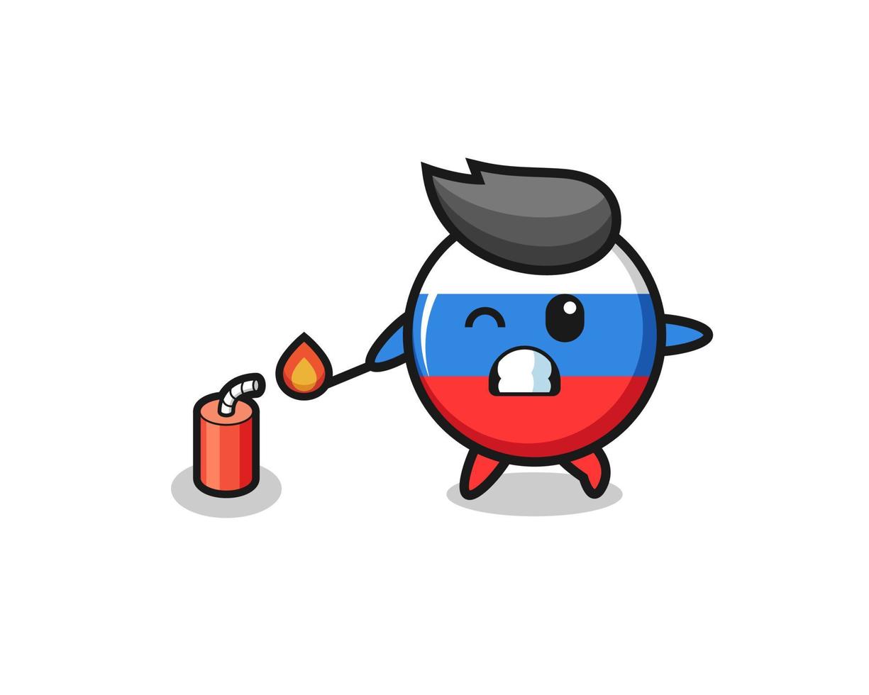 ilustração do mascote da bandeira da Rússia jogando fogo de artifício vetor